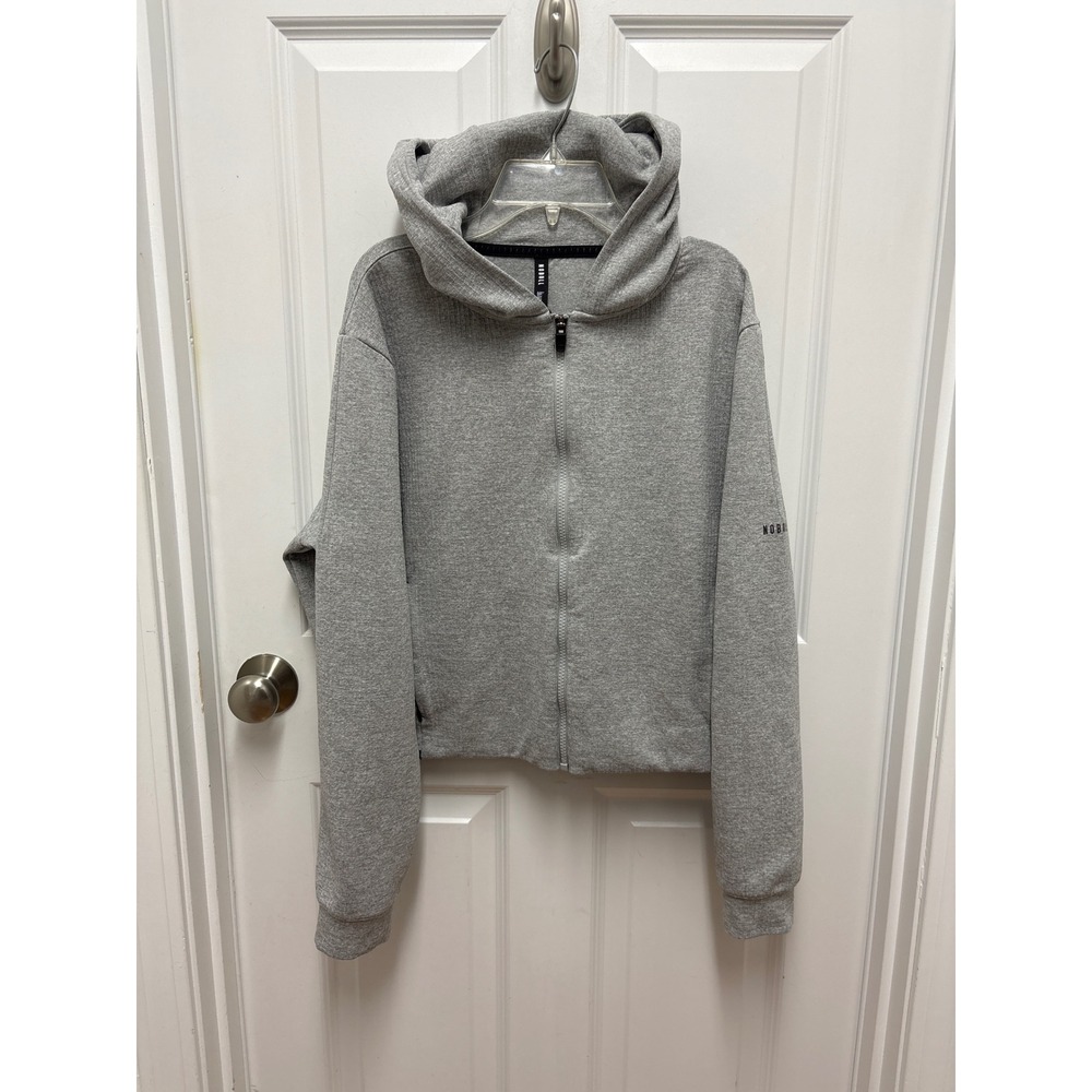 NOBULL Womens Full Zip Cropped Hoodie Heather Grey Athletic Sweatshirt Large